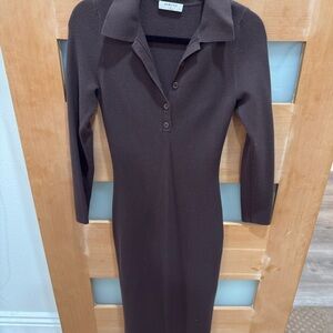 Babaton Brown Ribbed Knit Dress